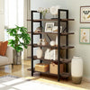 Wood Bookcase, 5 Tier Rustic Vintage Industrial Bookshelf, Open Metal Farmhouse Book Shelf